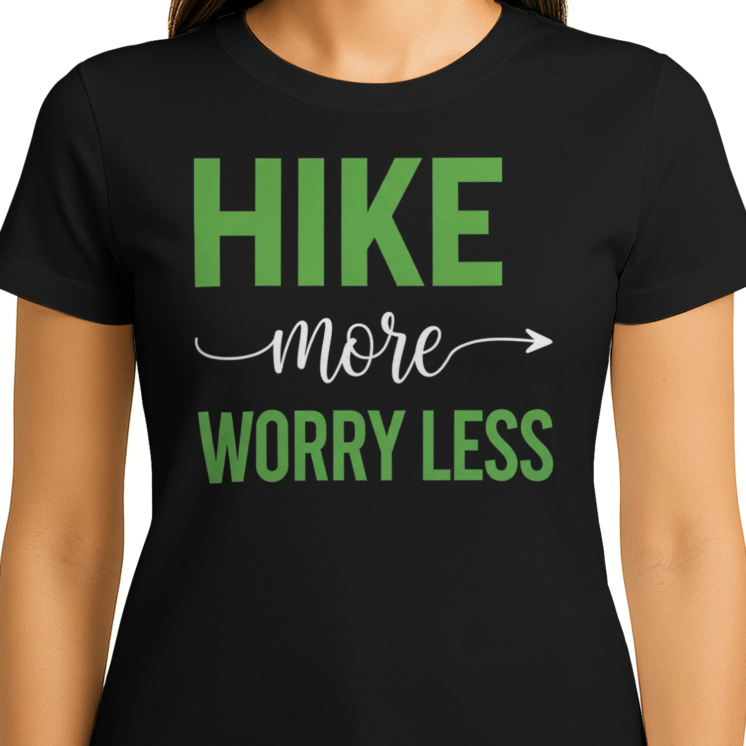 Hike More Worry Less Green Arrow - Outdoor Graphic