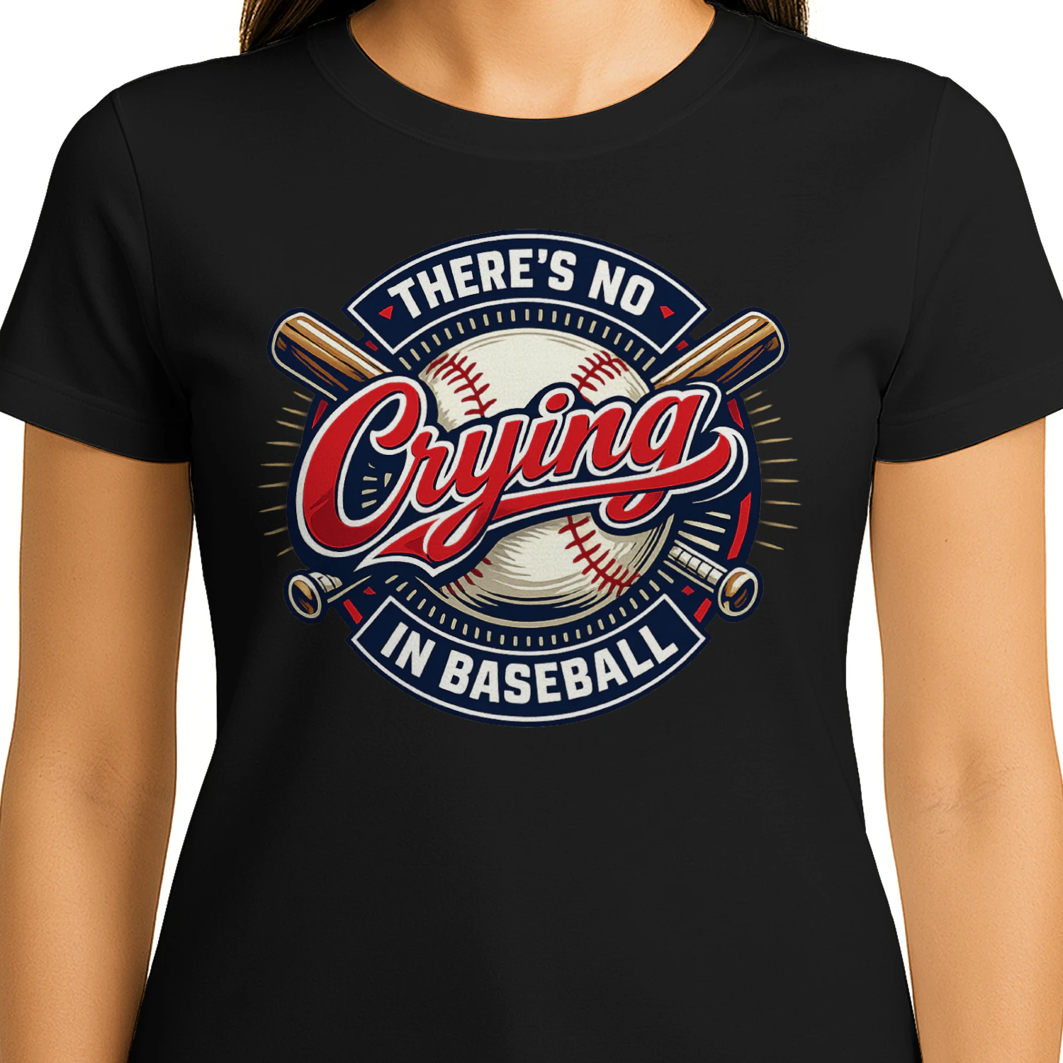 There's No Crying In Baseball Circular Vintage Emblem - Classic Sports Quote Graphic
