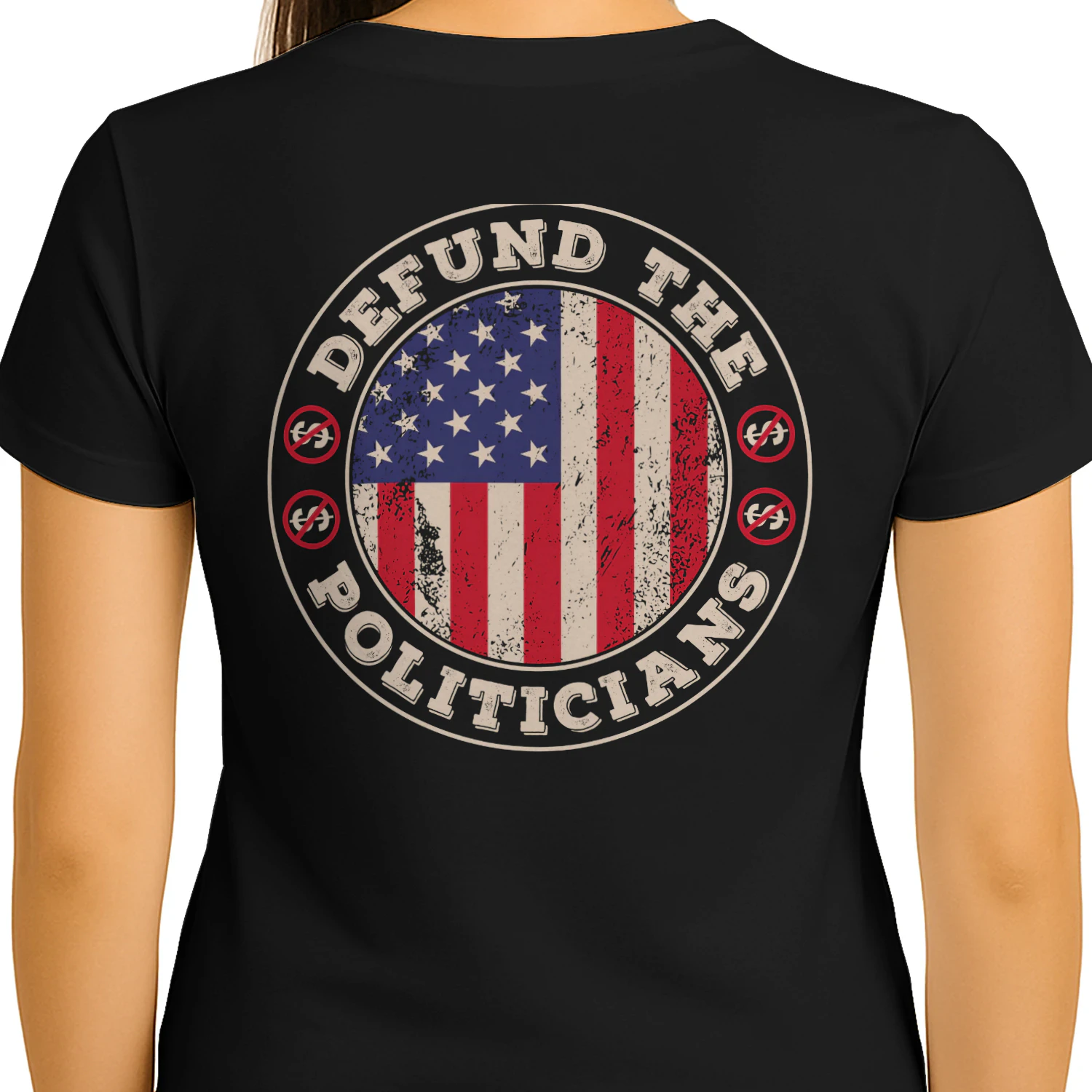 Defund The Politicians Distressed American Flag Patriotic Emblem Graphic