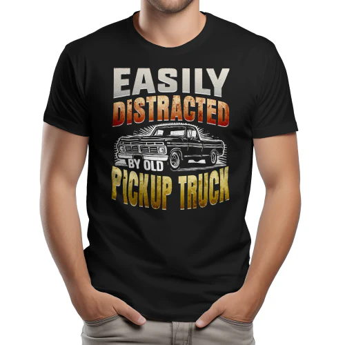 Easily Distracted By Old Pickup Trucks - Vintage Classic Automobile Retro Typography Graphic