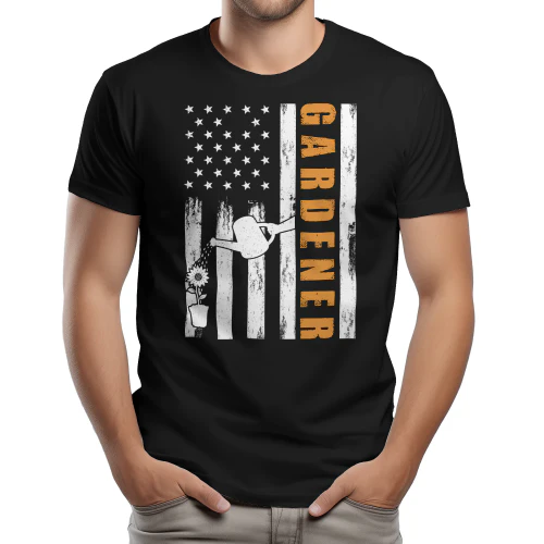 American Flag Gardener Watering Sunflower Vintage Graphic Design