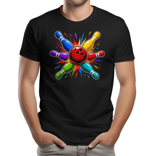 Colorful Explosive Bowling Pins Strike - Neon Bowler Graphic Design