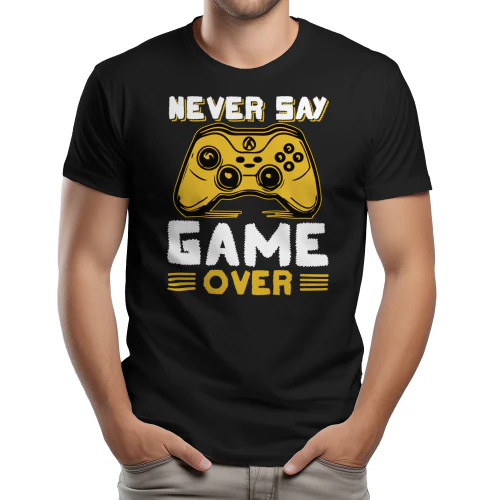 Never Say Game Over Gold Controller Gamer Quote Graphic Design