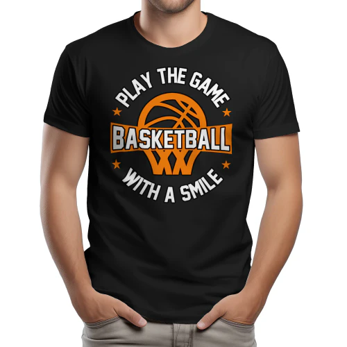 Play The Game Basketball With A Smile - Retro Orange Circular Emblem Graphic