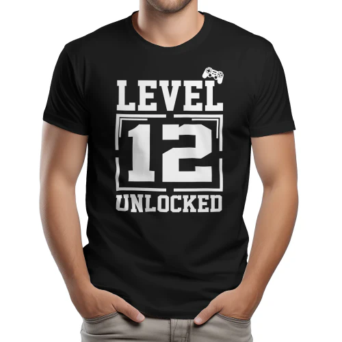 Level 12 Unlocked Video Game 12th Birthday Typography Graphic Design