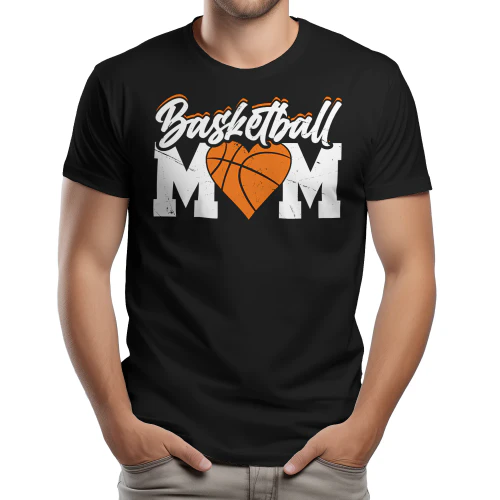 Basketball Mom - Vintage Distressed Orange Heart Block Typography Graphic