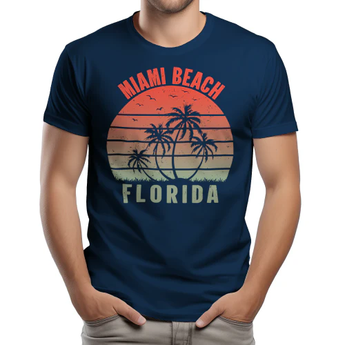 Vintage Miami Beach Florida Palm Trees Sunset - Retro Coastal Graphic Design