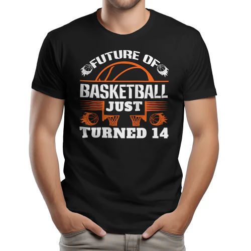 Future Of Basketball Just Turned 14 - Retro Flaming Hoops Birthday Graphic