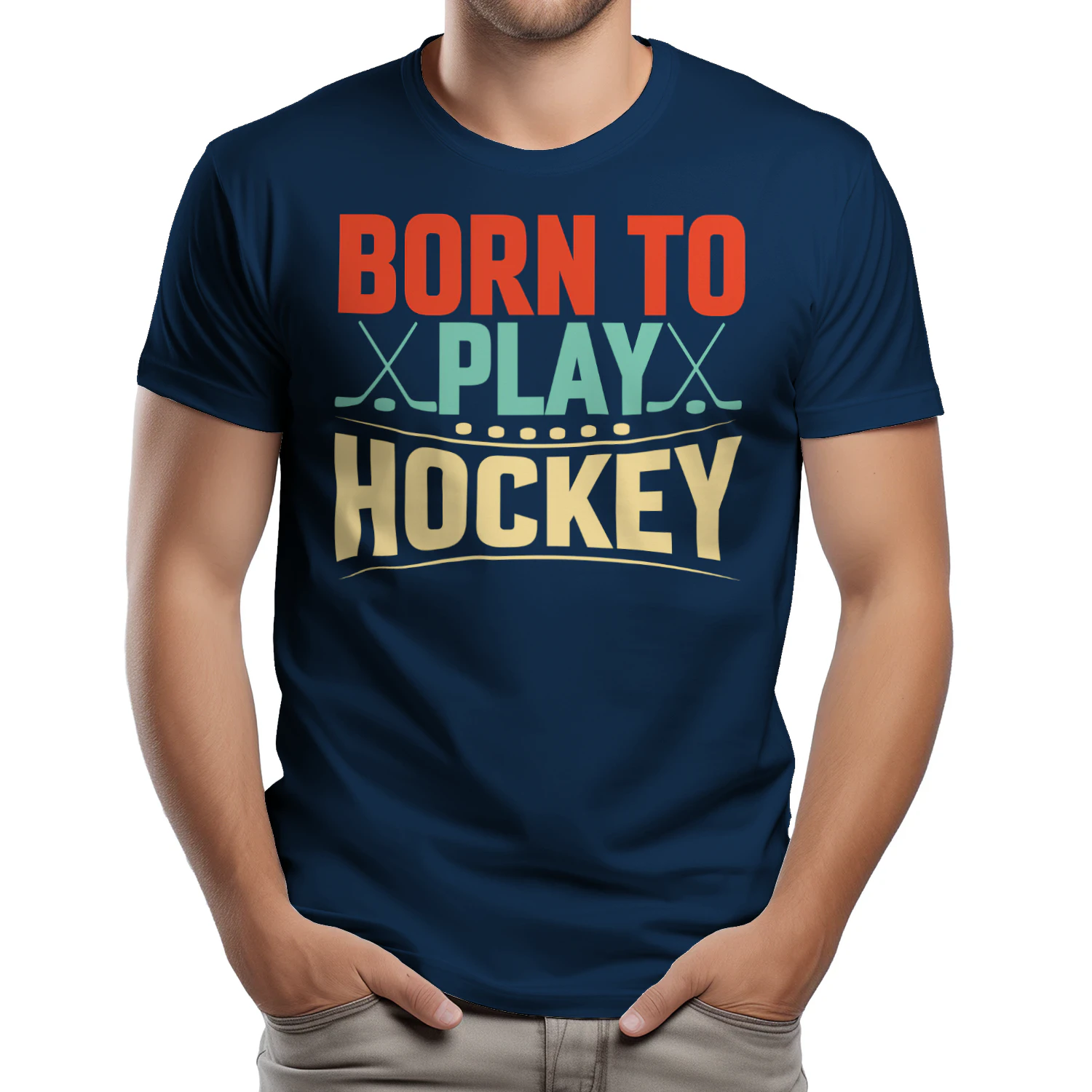 Born To Play Hockey - Retro Colorful Crossed Sticks Graphic for Ice and Field Hockey