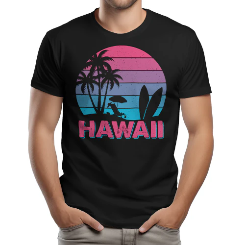 Vintage Hawaii Summer Beach Sunset - Retro Palm Trees Surfboard Graphic Design