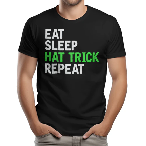 Eat Sleep Hat Trick Repeat - Funny Retro Distressed Hockey Slogan Graphic