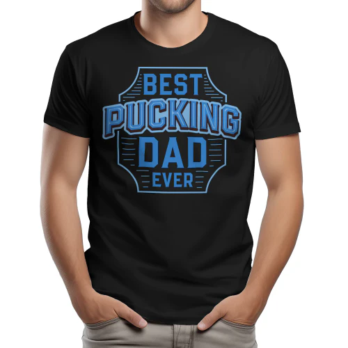 Best Pucking Dad Ever - Funny Ice Hockey Father Retro Badge Graphic