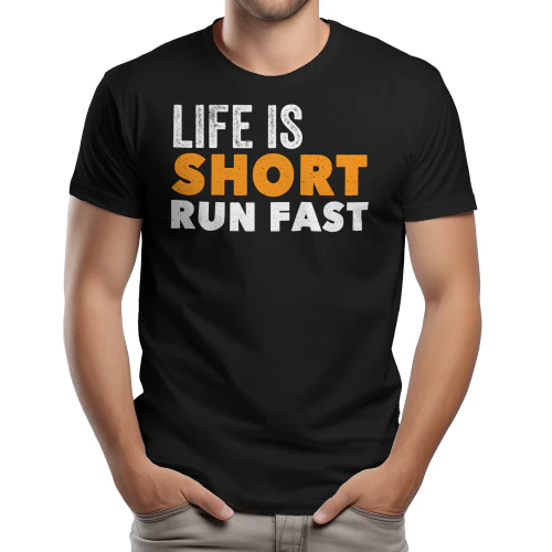 Life Is Short Run Fast - Vintage Distressed Orange and White Motivational Runner Graphic