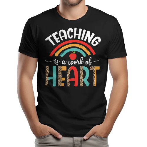 Teaching Is A Work Of Heart Rainbow Leopard Print Graphic Design