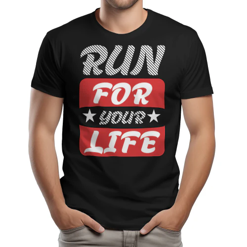 Run For Your Life - Retro Striped Badge Red and Black Sports Typography Graphic