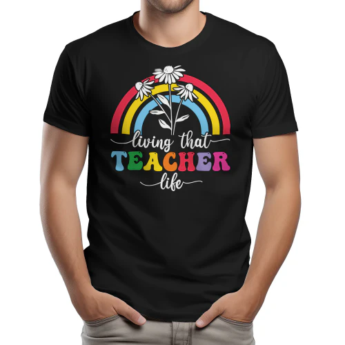 Living That Teacher Life Boho Rainbow Daisy Flower Graphic Design