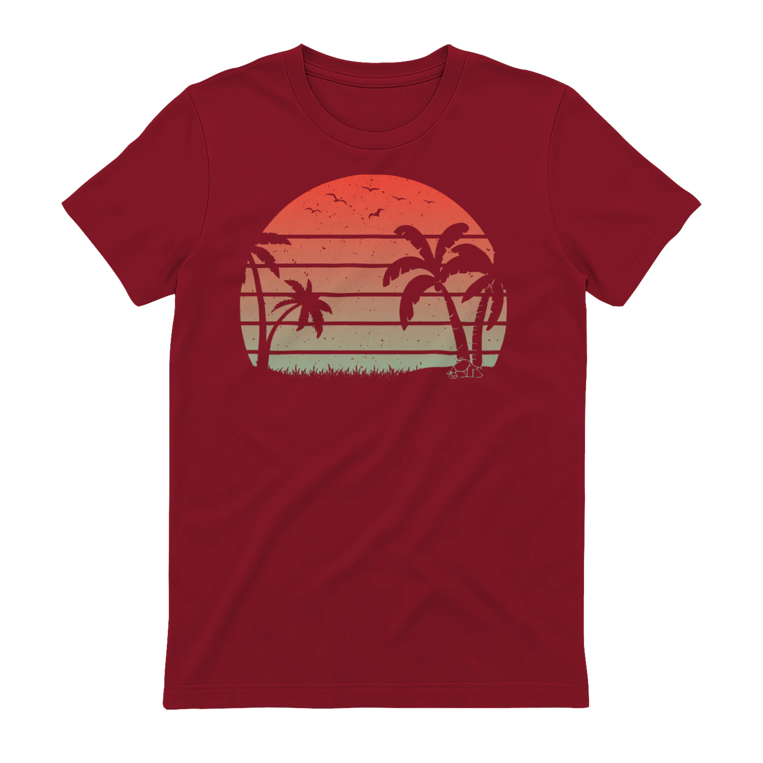 Retro Vintage Tropical Beach Sunset - 70s Palm Trees Birds Graphic Design