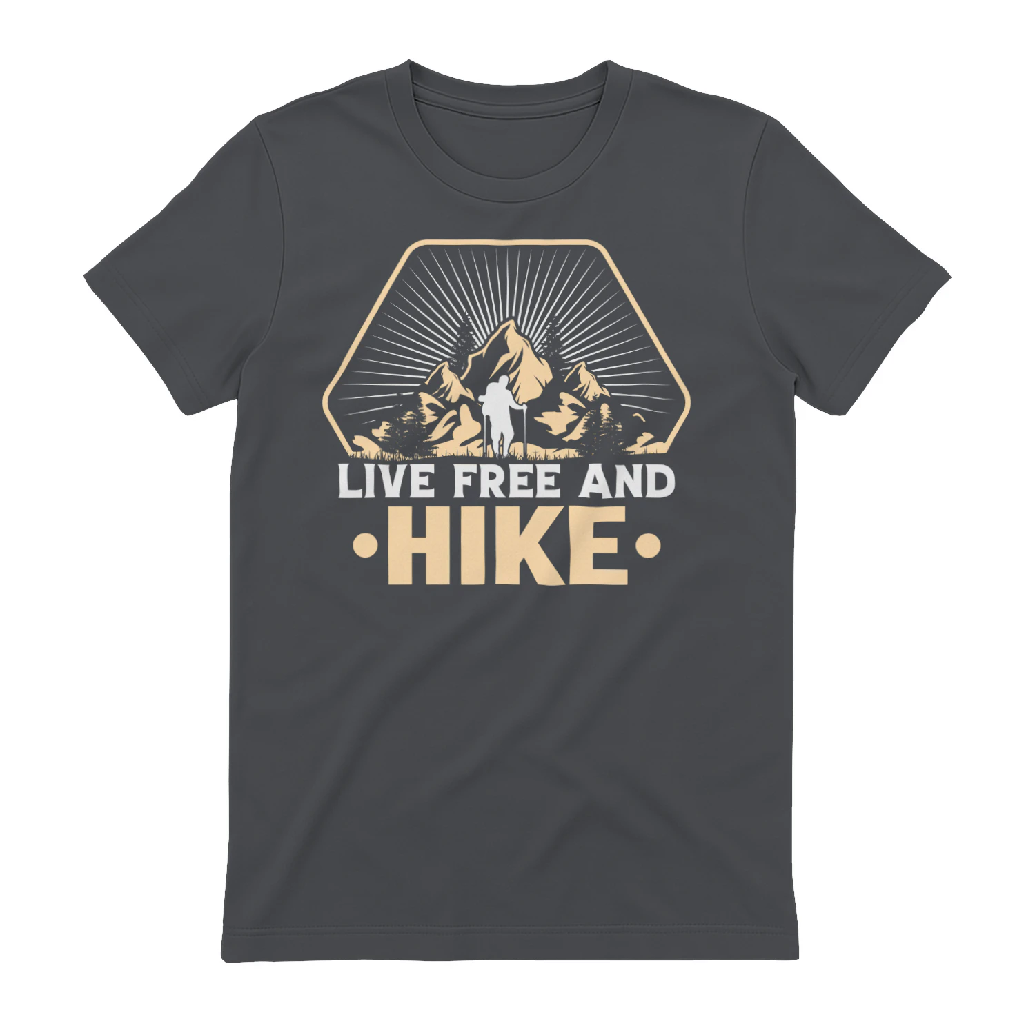 Live Free And Hike Retro Mountain Trekking Graphic Design