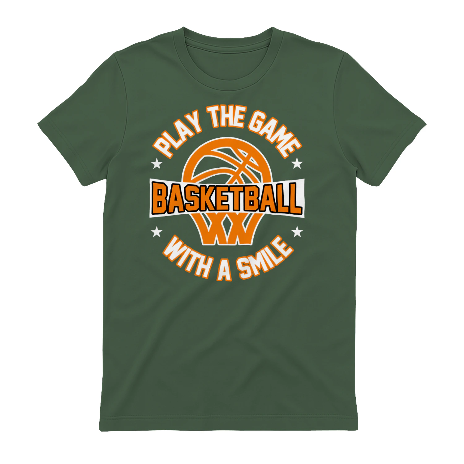 Play The Game Basketball With A Smile - Retro Varsity Orange Circular Slogan Graphic