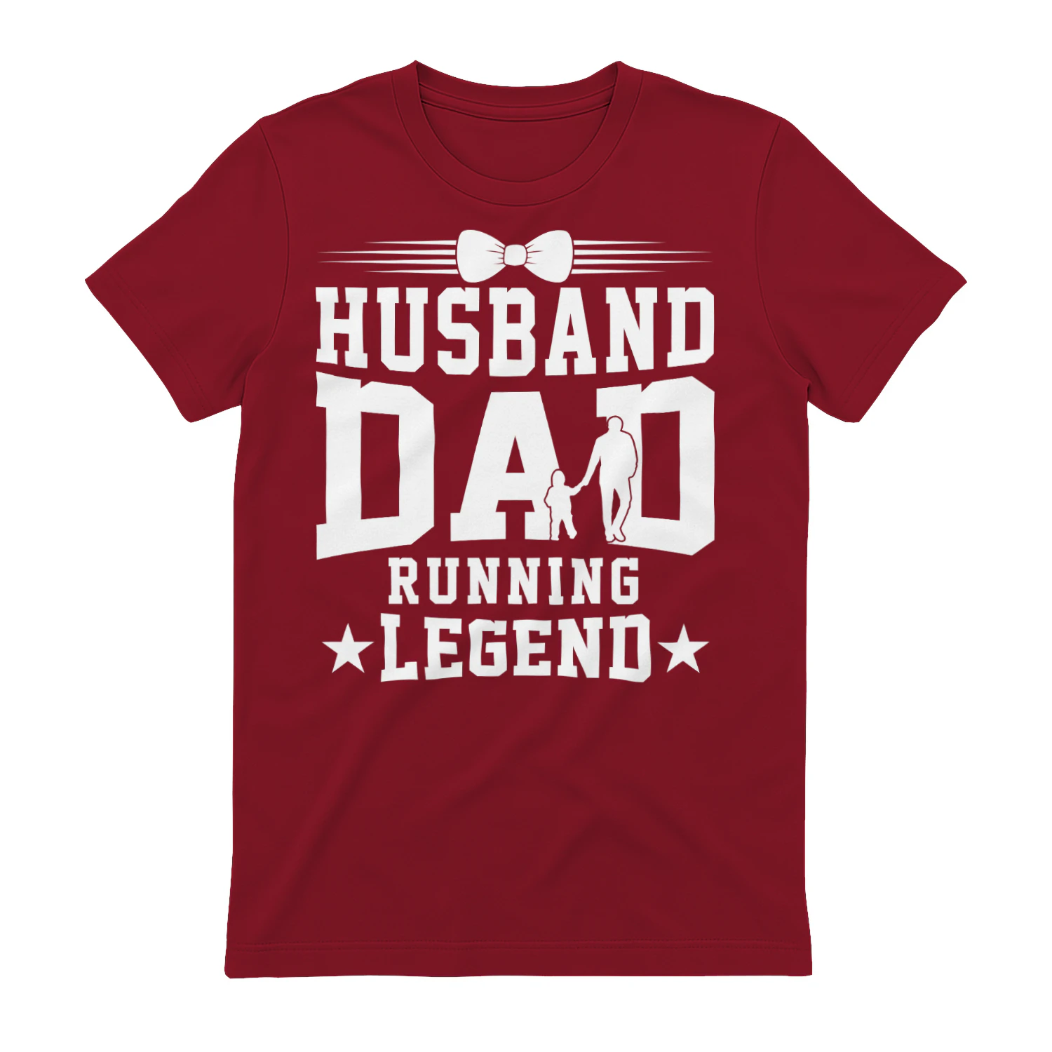 Husband Dad Running Legend - White Bow Tie Father and Child Silhouette Graphic
