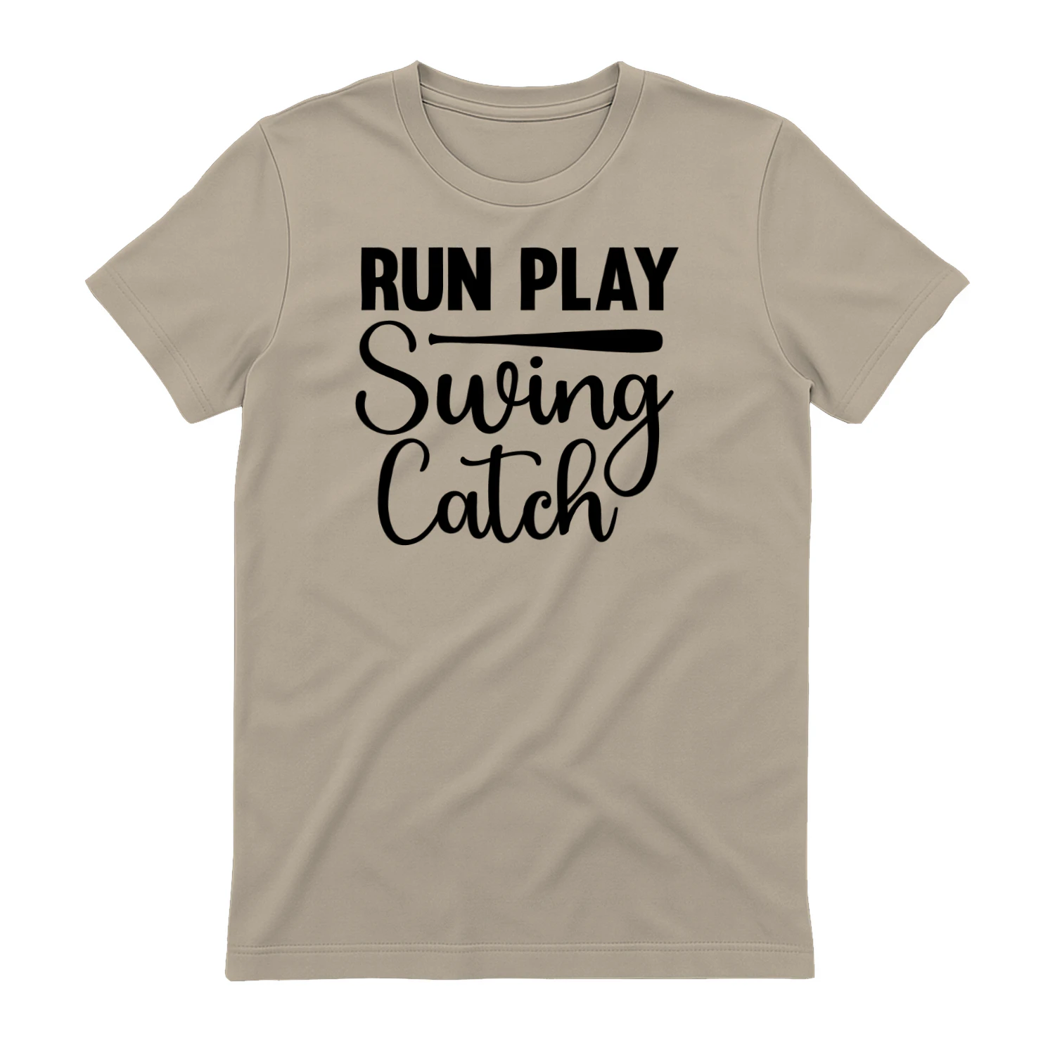 Run Play Swing Catch - Minimalist Baseball and Softball Cursive Typography Graphic
