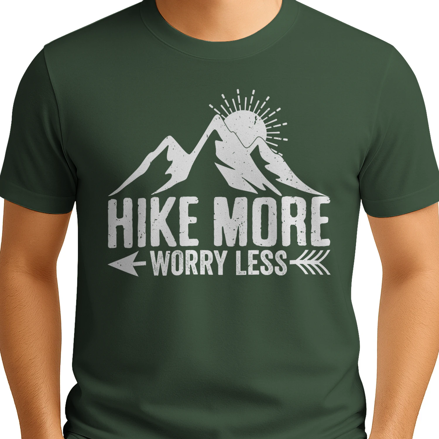 Hike More Worry Less Distressed Mountain - Outdoor Arrow Graphic