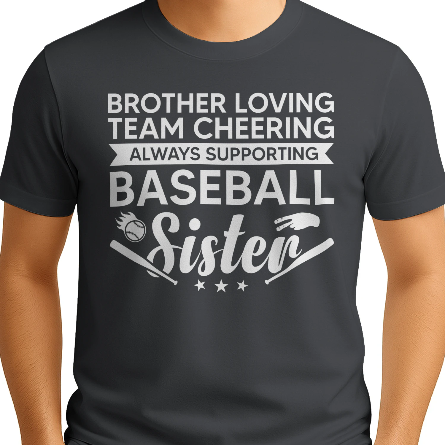 Brother Loving Team Cheering Always Supporting Baseball Sister - Family Sports Graphic