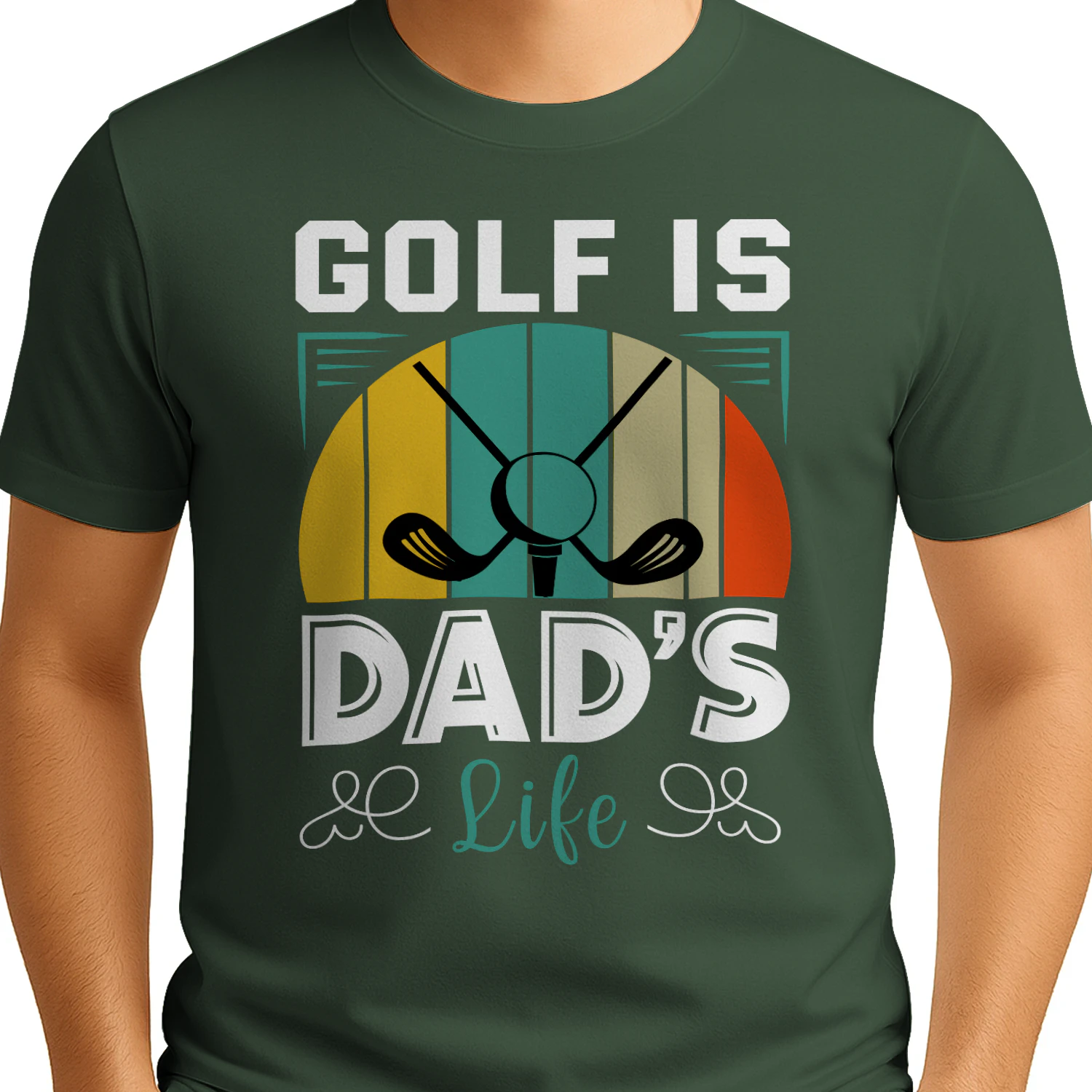 Golf Is Dad's Life Retro Sunset Clubs Graphic Father's Day Design