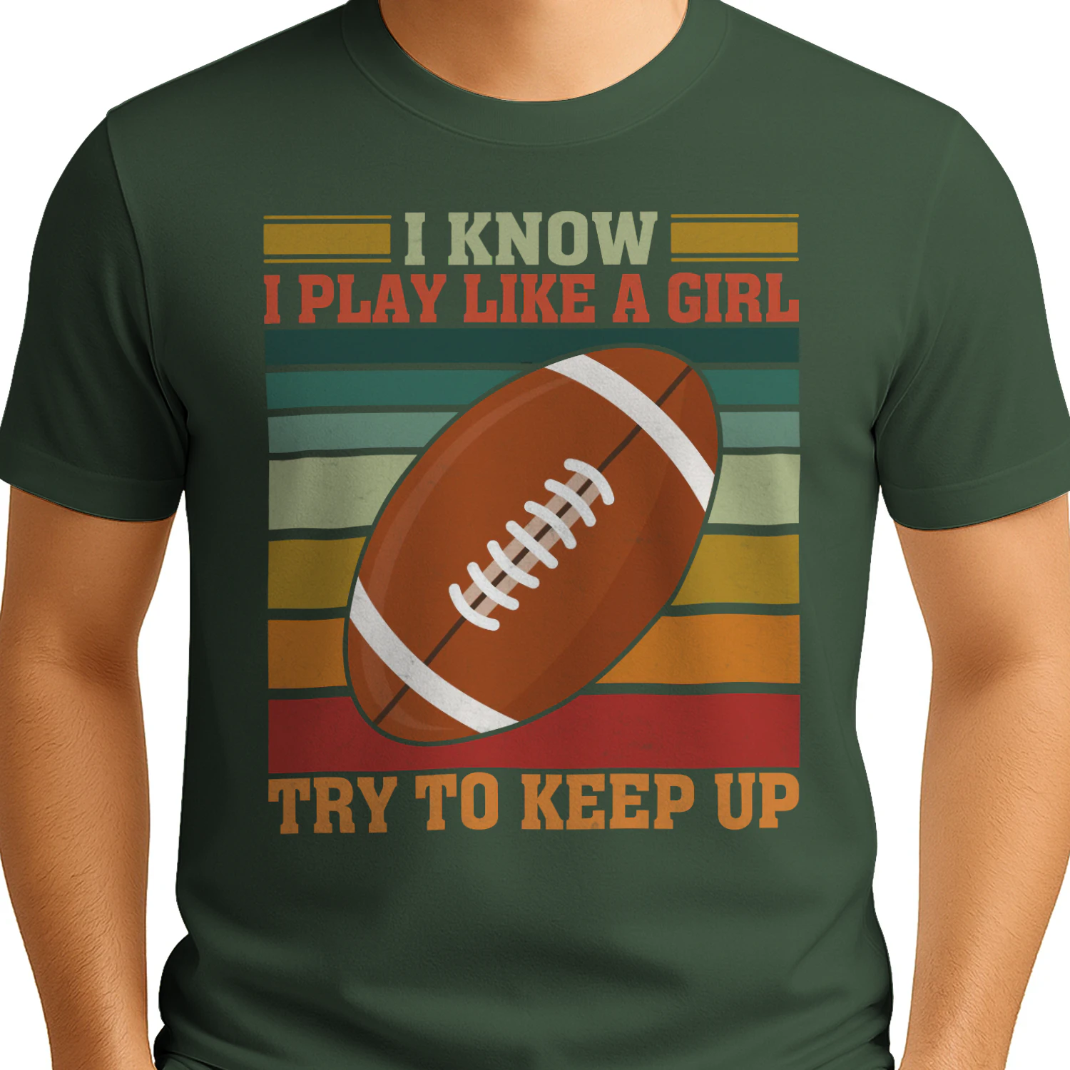 I Know I Play Like A Girl Try To Keep Up Retro Sunset Football - Girls Sports Design