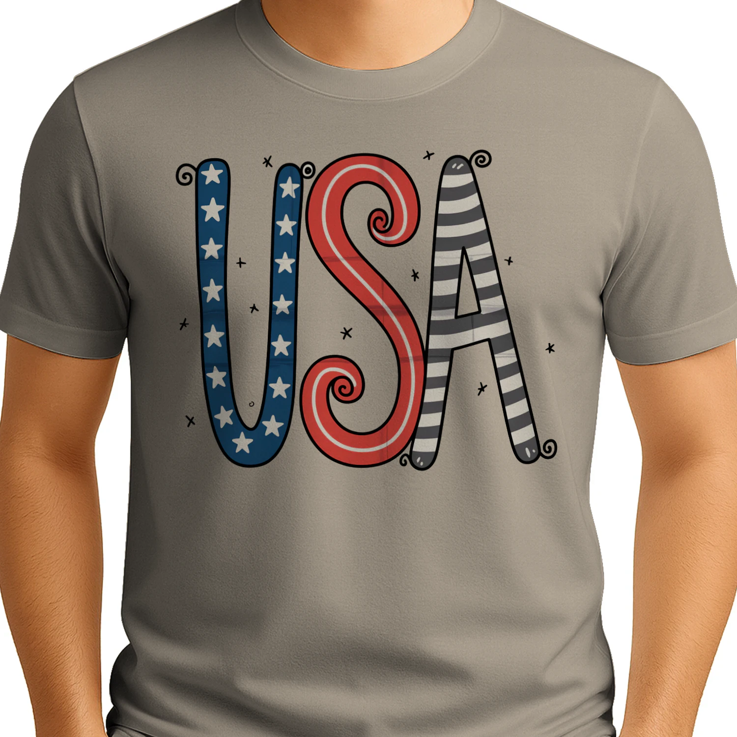 USA Doodle Typography Stars And Stripes - Patriotic America Graphic