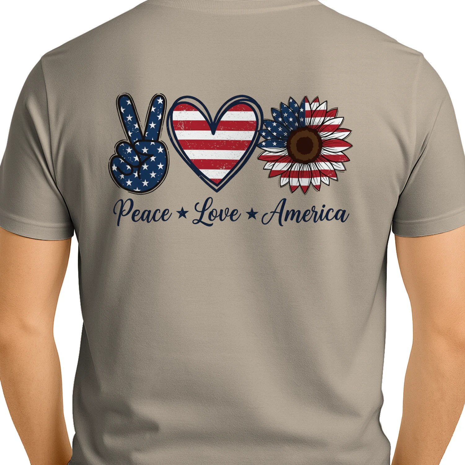 Peace Love America Sunflower Flag Patriotic Graphic