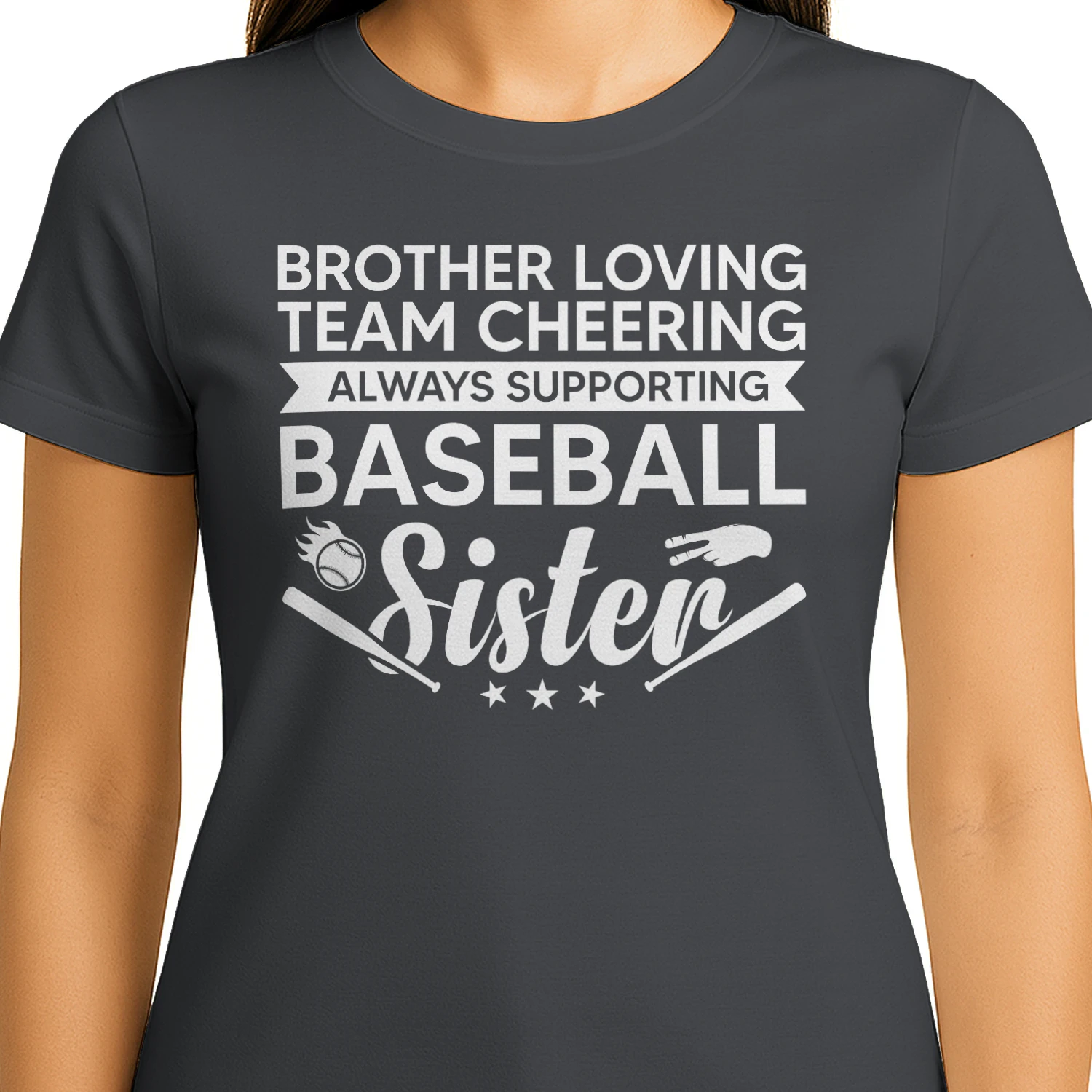 Brother Loving Team Cheering Always Supporting Baseball Sister - Family Sports Graphic