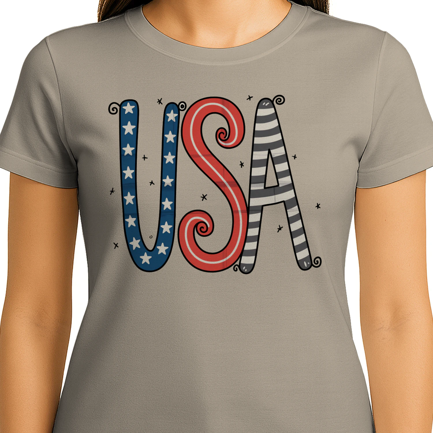 USA Doodle Typography Stars And Stripes - Patriotic America Graphic