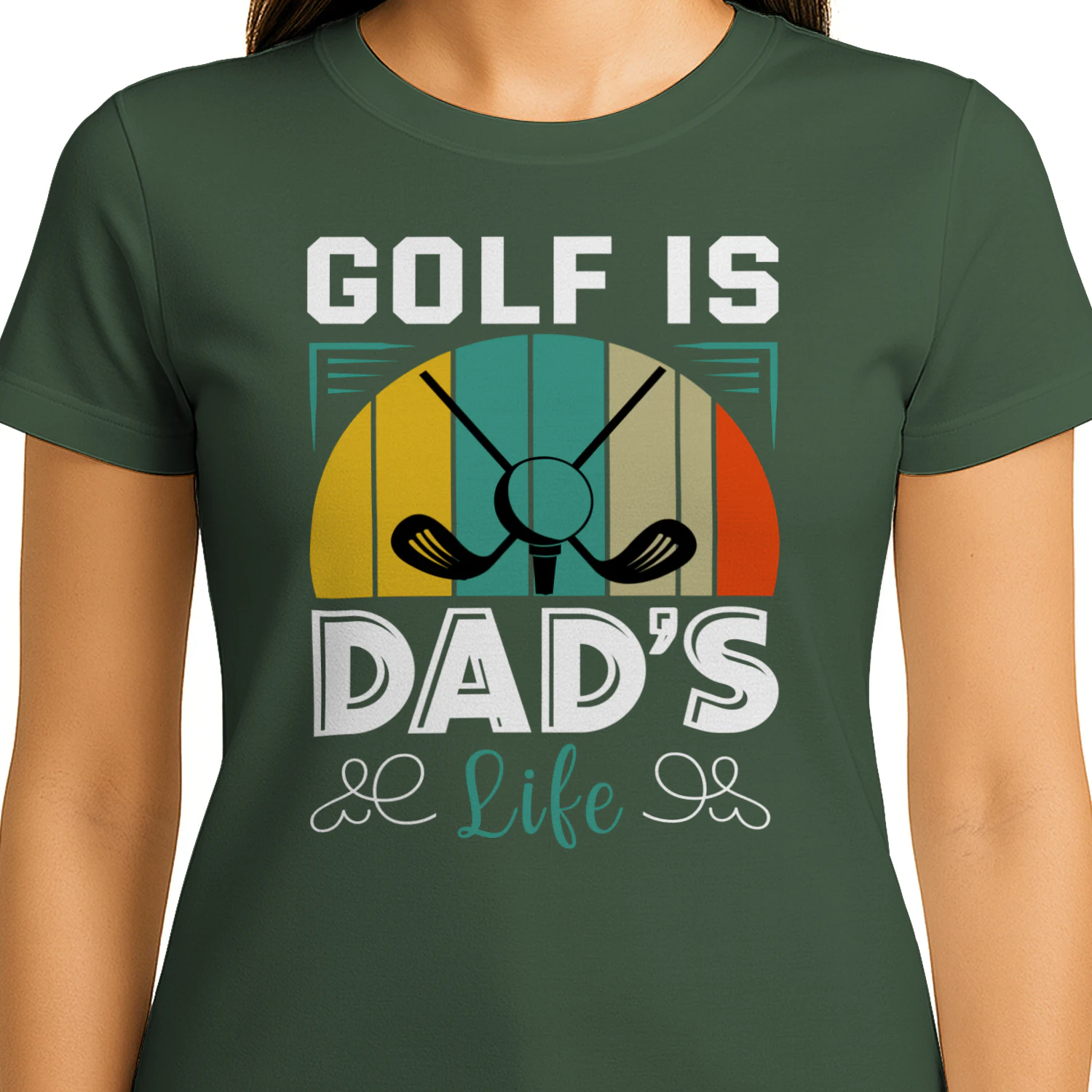 Golf Is Dad's Life Retro Sunset Clubs Graphic Father's Day Design