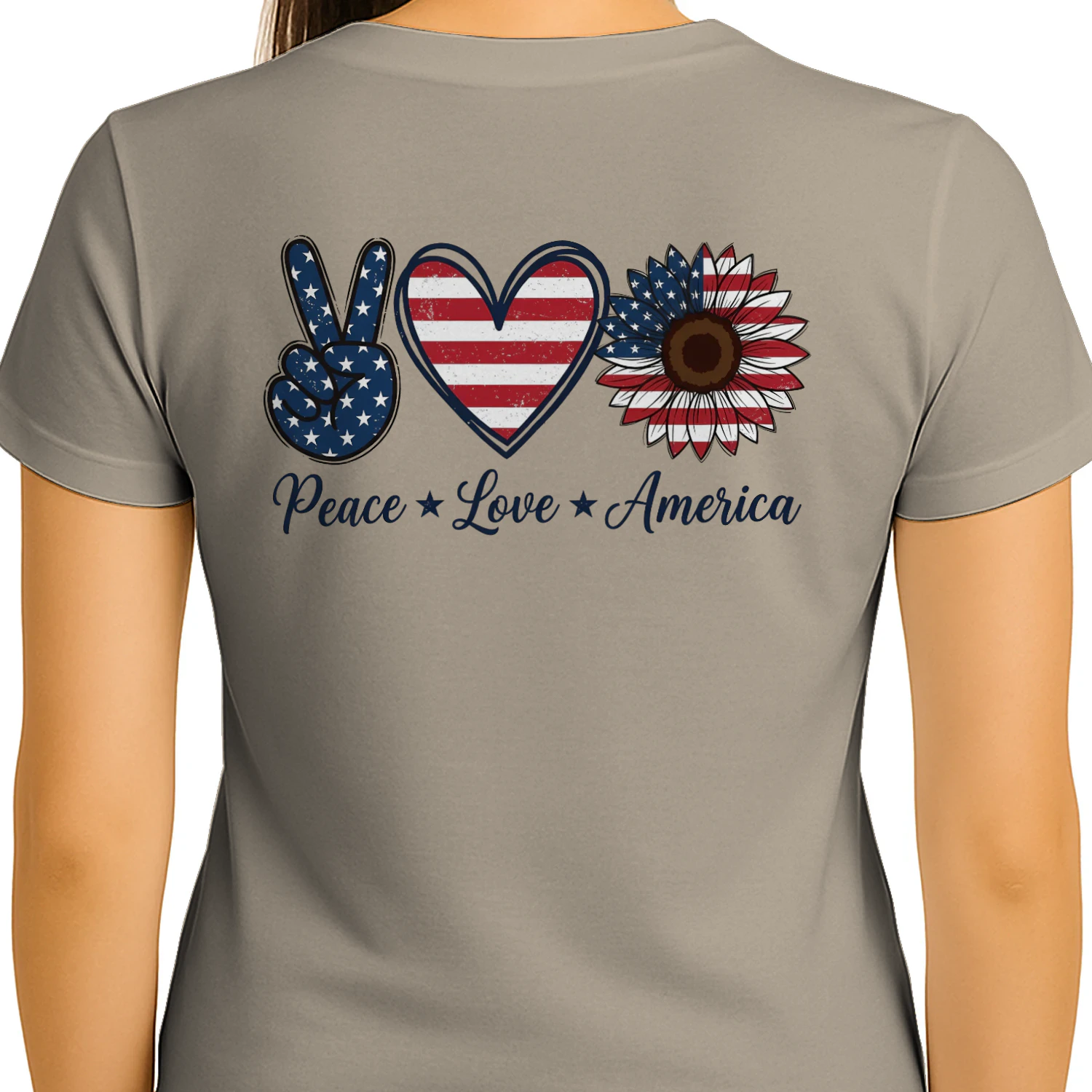 Peace Love America Sunflower Flag Patriotic Graphic