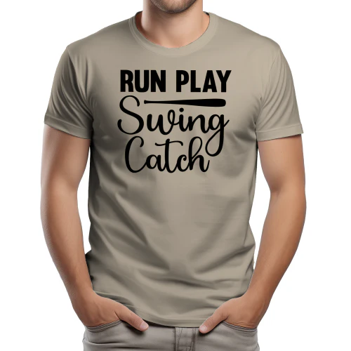 Run Play Swing Catch - Minimalist Baseball and Softball Cursive Typography Graphic