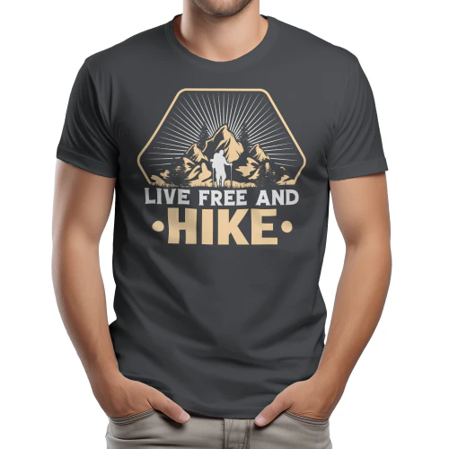 Live Free And Hike Retro Mountain Trekking Graphic Design