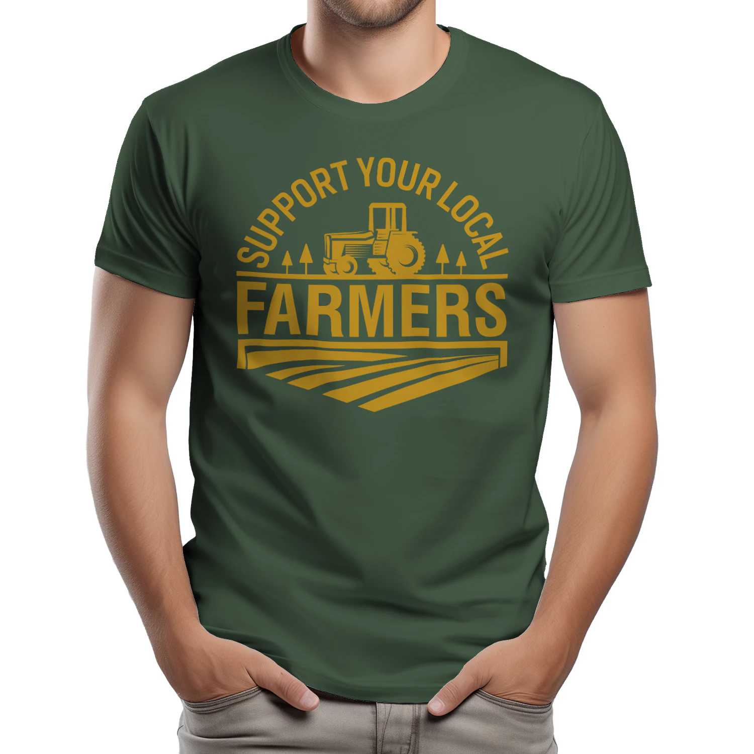 Support Your Local Farmers - Retro Tractor and Field Agriculture Graphic