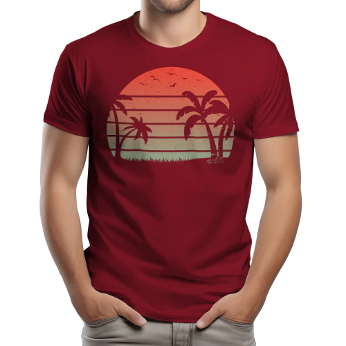 Retro Vintage Tropical Beach Sunset - 70s Palm Trees Birds Graphic Design