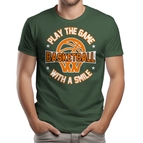 Play The Game Basketball With A Smile - Retro Varsity Orange Circular Slogan Graphic