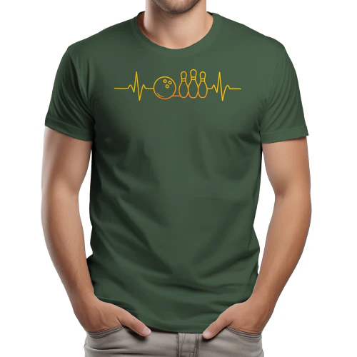 Bowling Heartbeat Pulse EKG Golden Line Art - Bowler Graphic Design