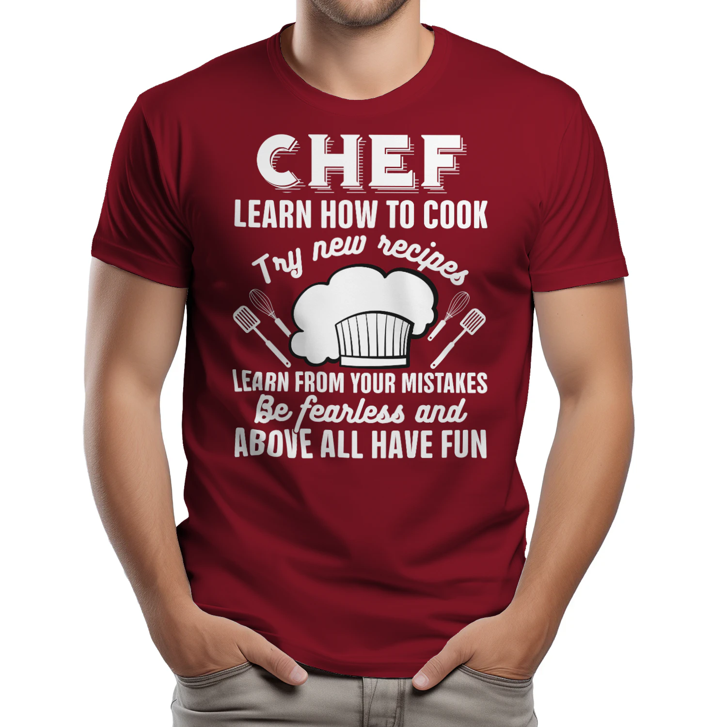 Chef Learn How To Cook Try New Recipes - Inspirational Culinary Art Typography Graphic