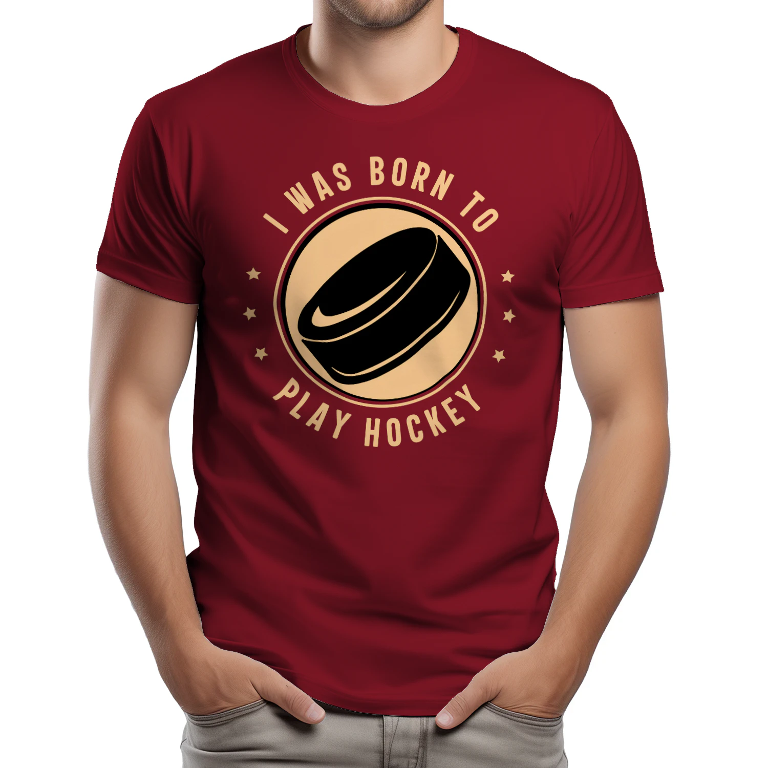 I Was Born To Play Hockey - Retro Circular Emblem Sports Graphic for Men and Women