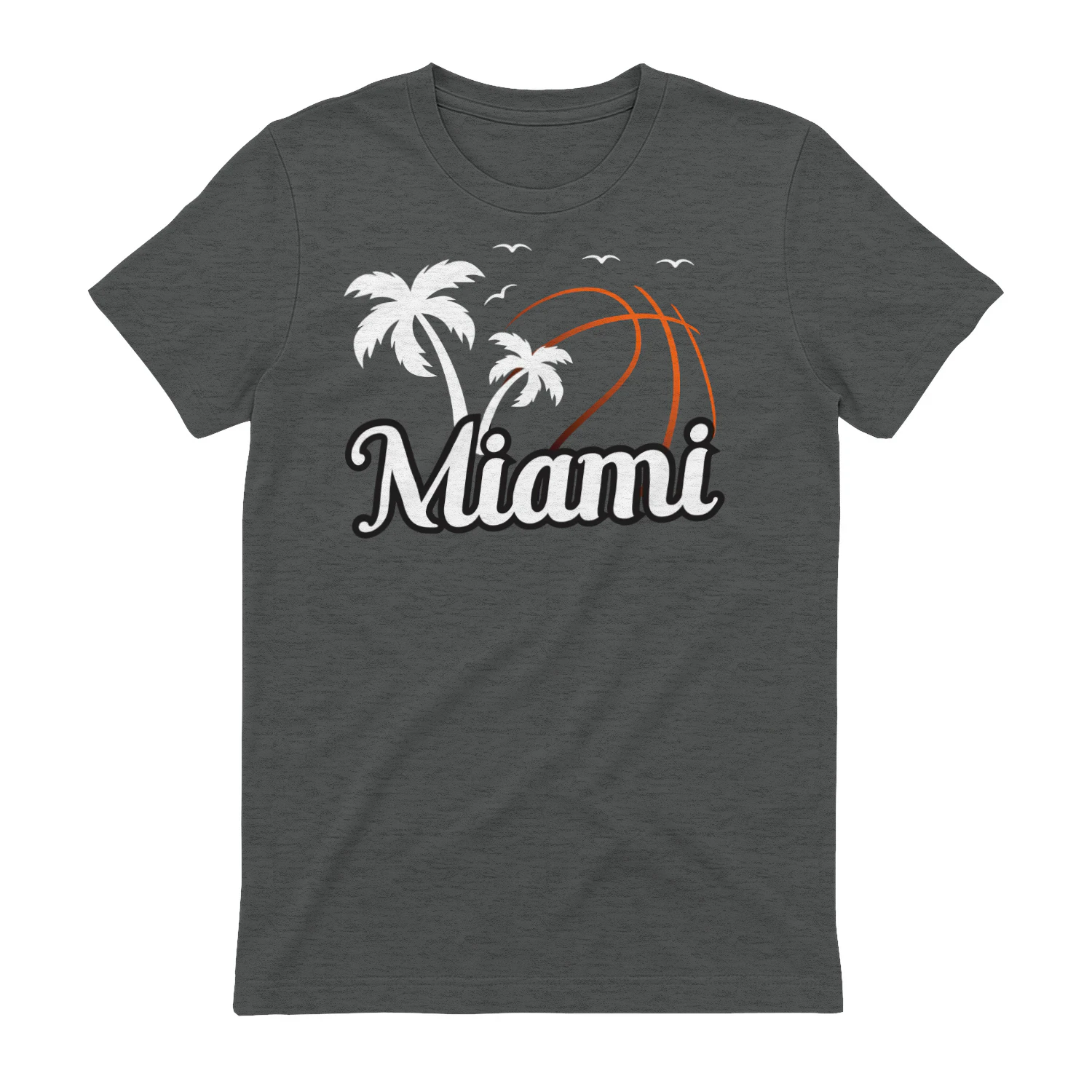 Miami Basketball - Retro Palm Tree Sunset Script Slogan Graphic