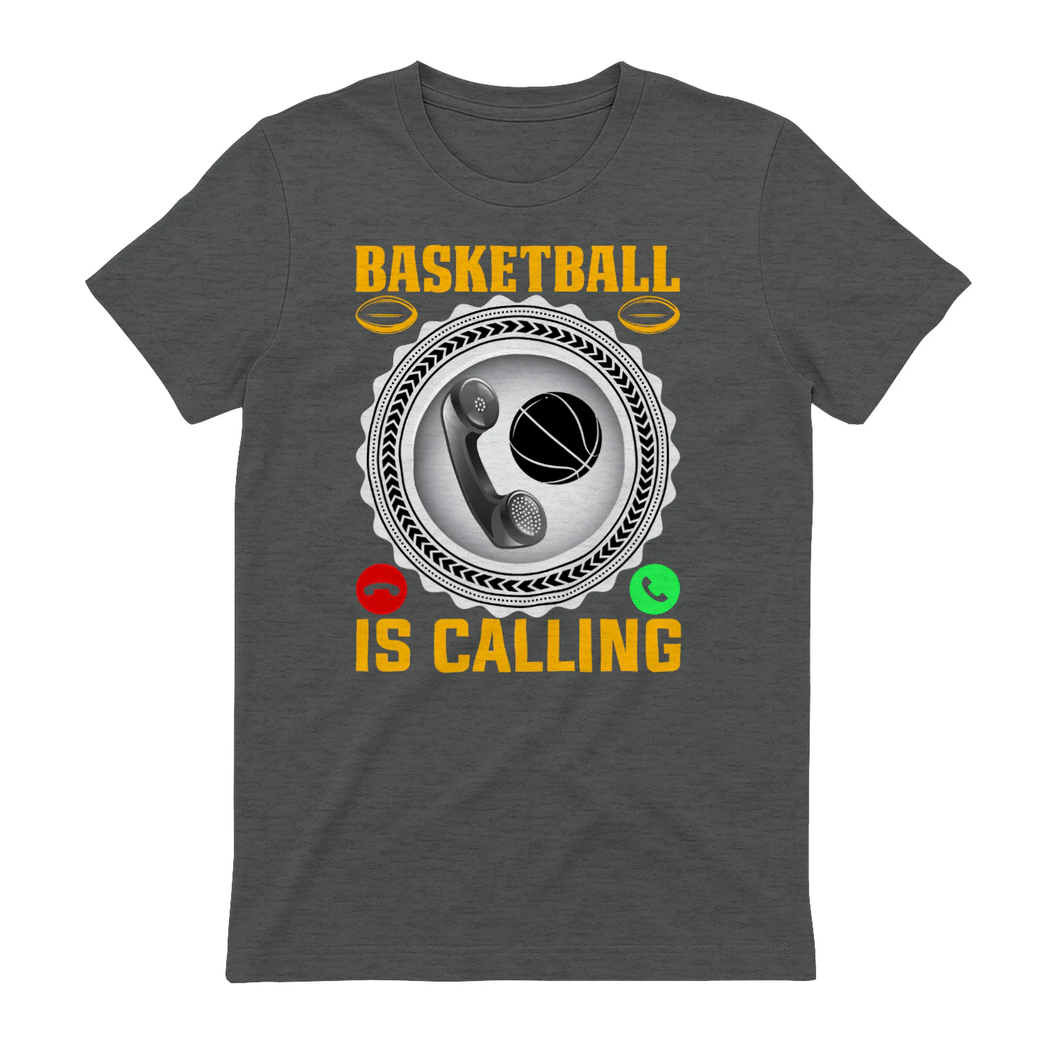 Basketball Is Calling - Yellow Retro Telephone Screen Style Sports Slogan Graphic