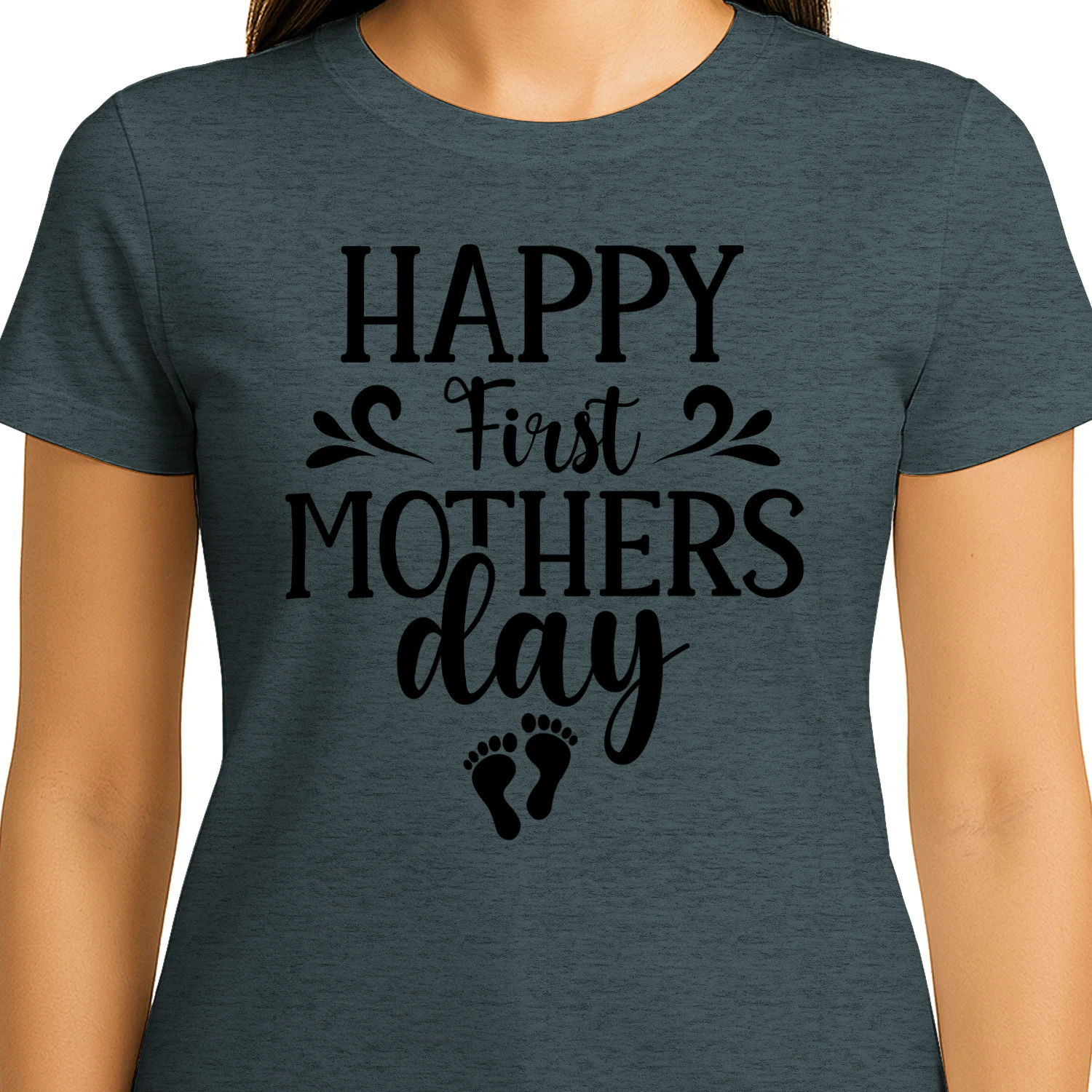Happy First Mother's Day Cute Baby Feet Cursive Typography Design