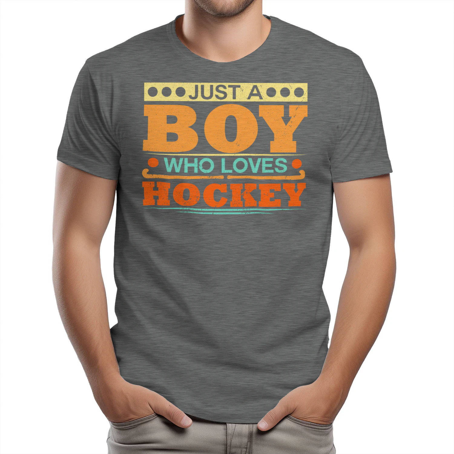 Just A Boy Who Loves Hockey - Funny Retro Distressed Sports Graphic