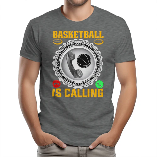 Basketball Is Calling - Yellow Retro Telephone Screen Style Sports Slogan Graphic
