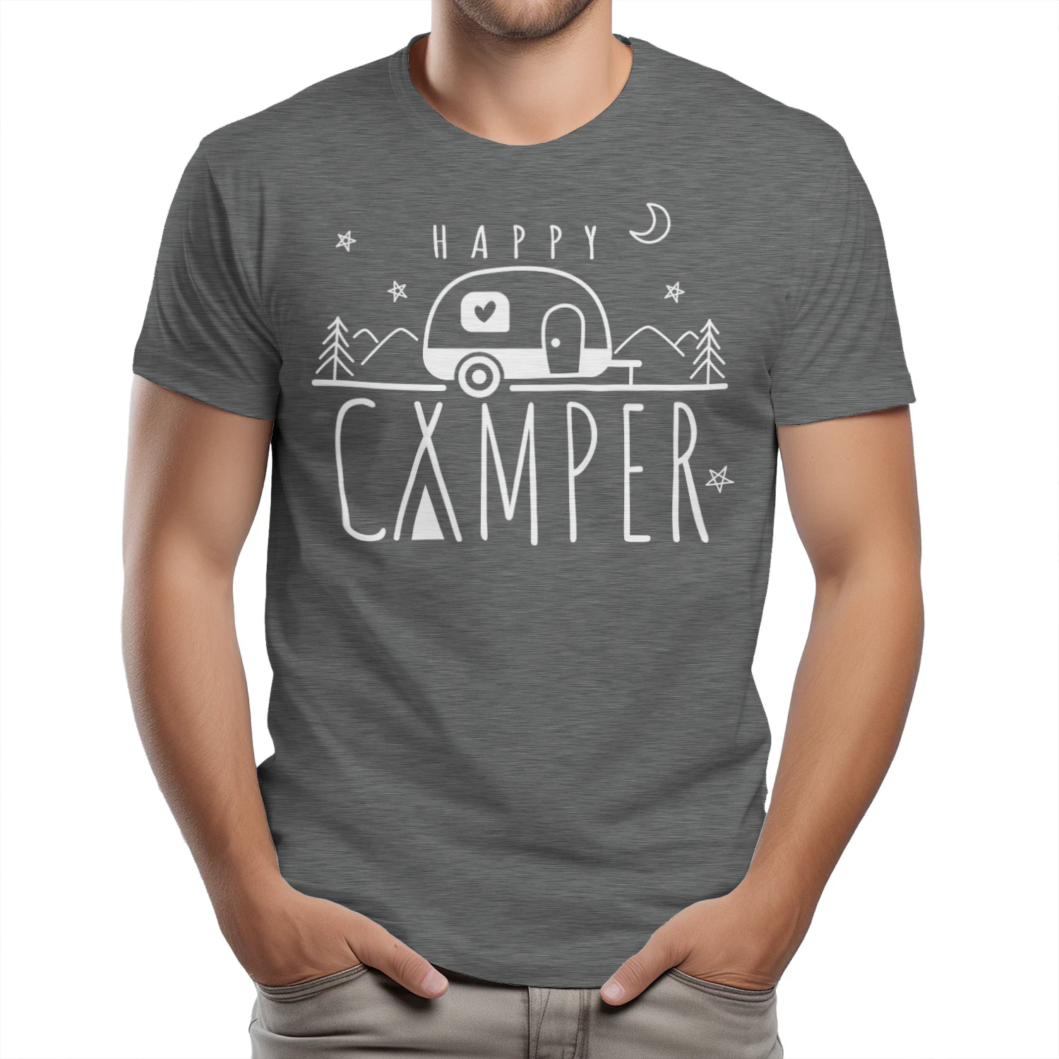 Happy Camper Cute Teardrop Trailer Mountain Graphic Design