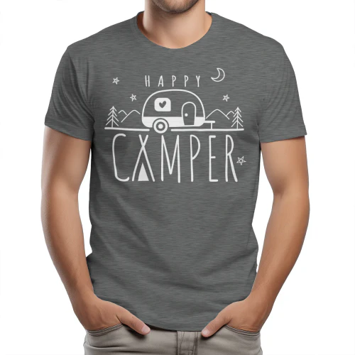 Happy Camper Cute Teardrop Trailer Mountain Graphic Design